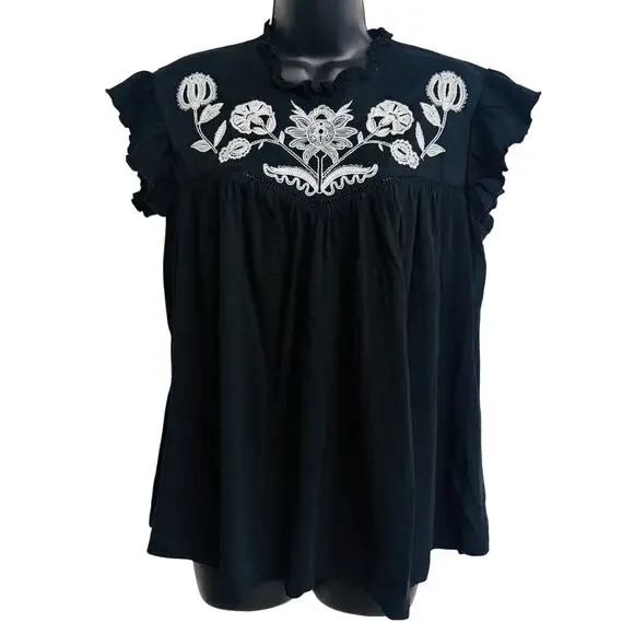 Knox Rose Target Size Medium Top Blouse Black White Cap Sleeve Ruffle Women New - Picture 1 of 9